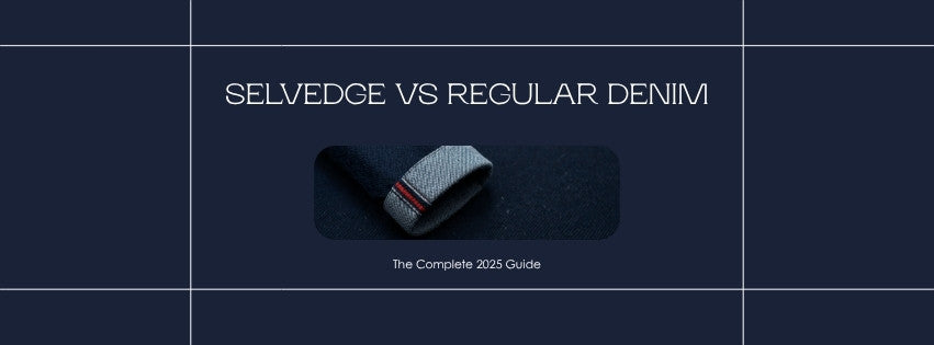 Selvedge denim vs regular denim: close-up of red selvedge ID edge versus frayed overlocked non-selvedge cuff